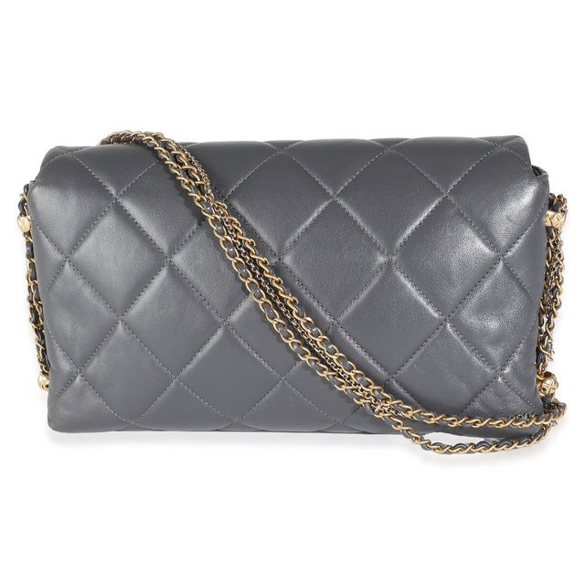 Traditional Gray Quilted Lambskin Crush On Chains Flap Bag For Sale - Image 3 of 7