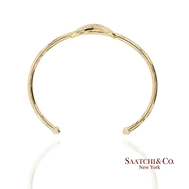 Gold Tiffany & Co. Infinity Cuff 18k 750 Yellow Gold Natural Diamond Bangle Bracelet For Sale - Image 8 of 11