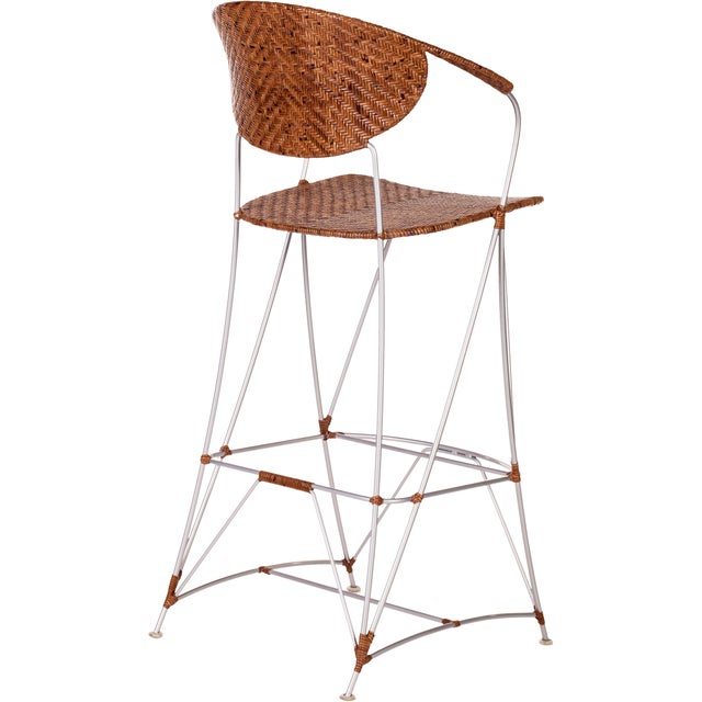 David Francis David Francis Cane and Steel Barstools - Set of 3 For Sale - Image 4 of 7