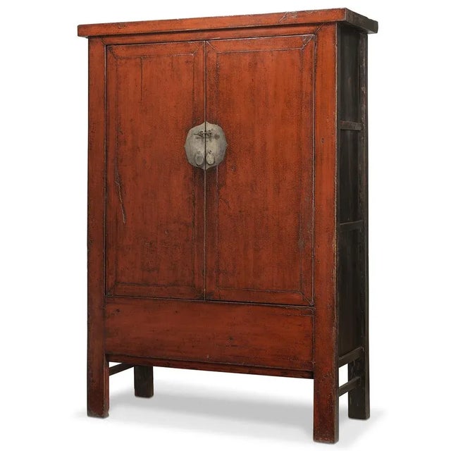 Antique Chinese Red Lacquered Wedding Cabinet For Sale - Image 9 of 9