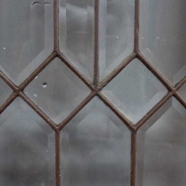 Wood Architectural Beveled Leaded Glass Window With Floral Pattern Early 20thC For Sale - Image 7 of 9