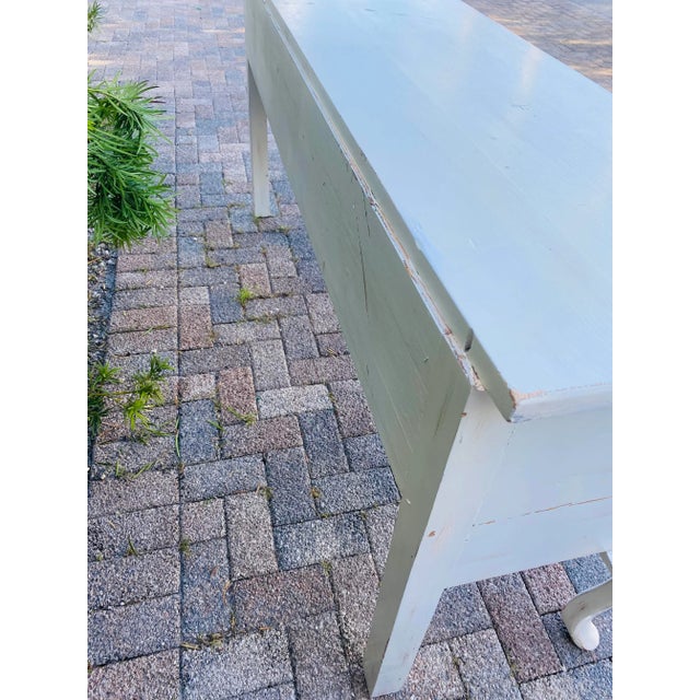 Hollywood Regency Large French Country Console Table Distress Blanche For Sale - Image 4 of 10