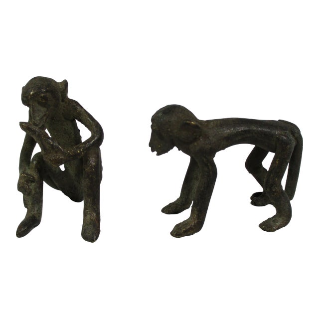 Vintage African Bronze Monkey Figurines- a Pair For Sale