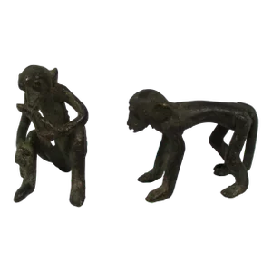 Vintage African Bronze Monkey Figurines- a Pair