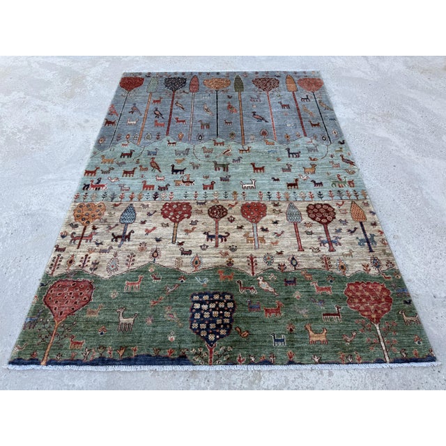 2000 - 2009 Blue Green Persian Gabbeh Tree of Life Rug, 05'00 X 07'00 For Sale - Image 5 of 10