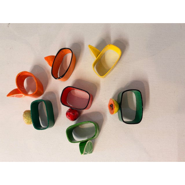 Vintage Hand Painted Lacquered Papier Mâche Napkins Rings S/7 For Sale - Image 4 of 5