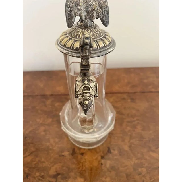 Unusual antique Victorian glass and silver plated claret jug having an unusual glass and silver plated German claret jug...