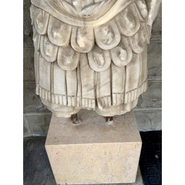 Late 20th Century Life Sized Marble Roman General Statue On Travertine Block Garden Ornament For Sale - Image 10 of 17