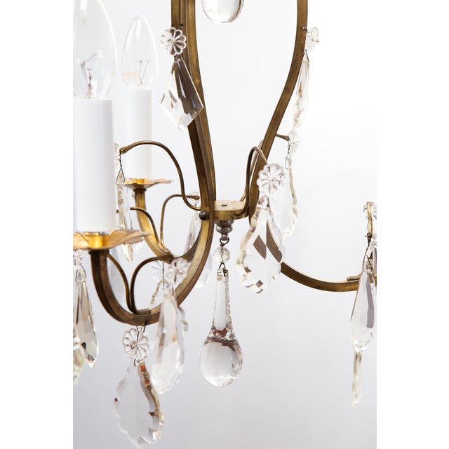 French Brass Chandelier with 3 Arms and Crystals, 1940s For Sale - Image 11 of 12