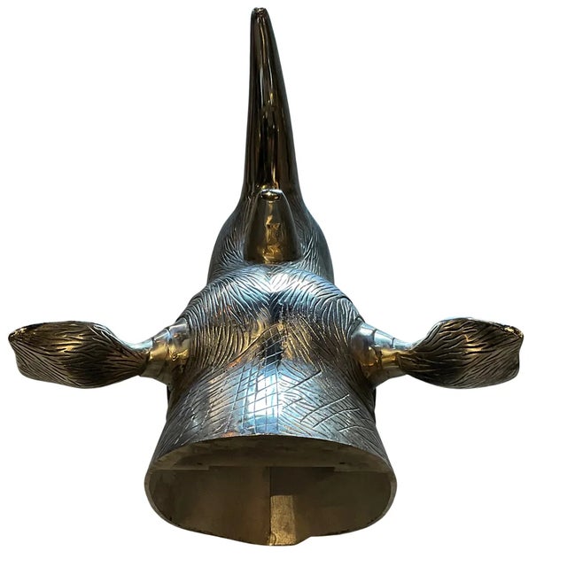 Mid-Century Modern Late 20th Century Wall Mounted Cast Aluminum Rhino Sculpture For Sale - Image 3 of 12