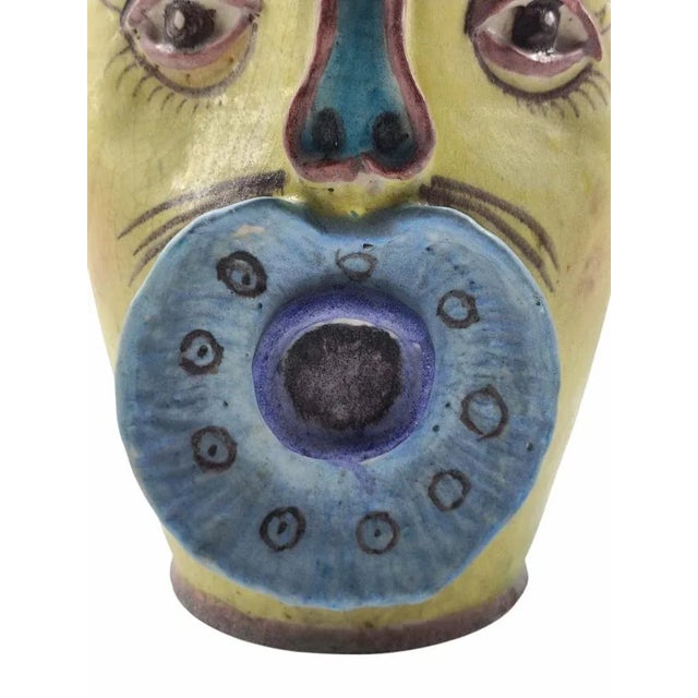 Blue Anthropomorphic Glazed Ceramic Vase from C.A.S. Vietri, Italy, 1950s For Sale - Image 8 of 11