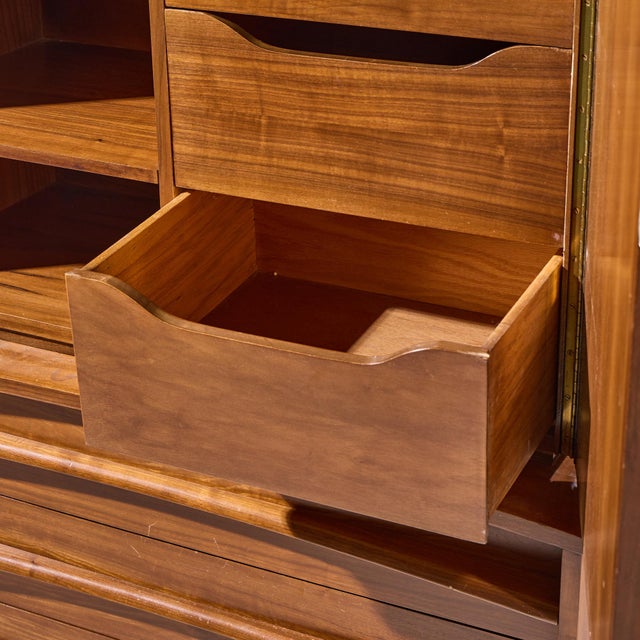 Wood Young Manufacturing Mid Century Walnut Curved Highboy Dresser For Sale - Image 7 of 9