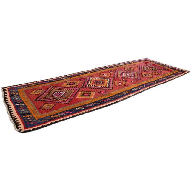 1960s Vintage Turkish Kilim Multicolor Handmade Tribal Wool Runner For Sale - Image 9 of 10