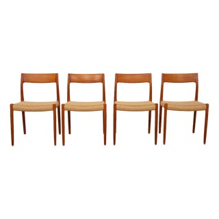 Papercord & Teak Model 77 Dining Chairs by Niels Otto Møller for J.L. Møllers, 1960s, Set of 4 For Sale