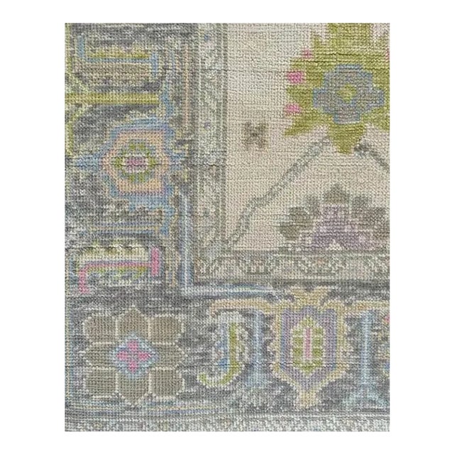 Modern Handknotted Oushak Rug in Poppy Pink, Lavender & Sky Blue, 8' x 10' For Sale