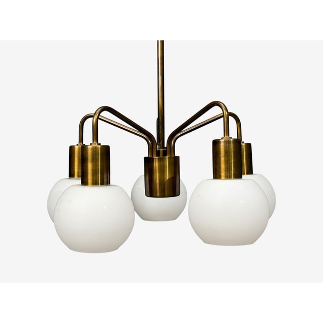 Metal Danish Modern, Pendant Light, Brass, Opal Glass, Denmark, 1970s For Sale - Image 7 of 11