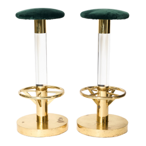 Italian Brass and Lucite Bar Stools, 1970s - Pair
