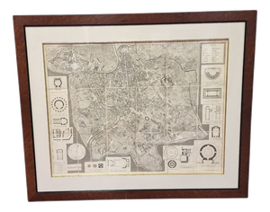 Pietro Ruga, Topographical Map of the City of Rome, 1823, Engraving on Paper, Framed