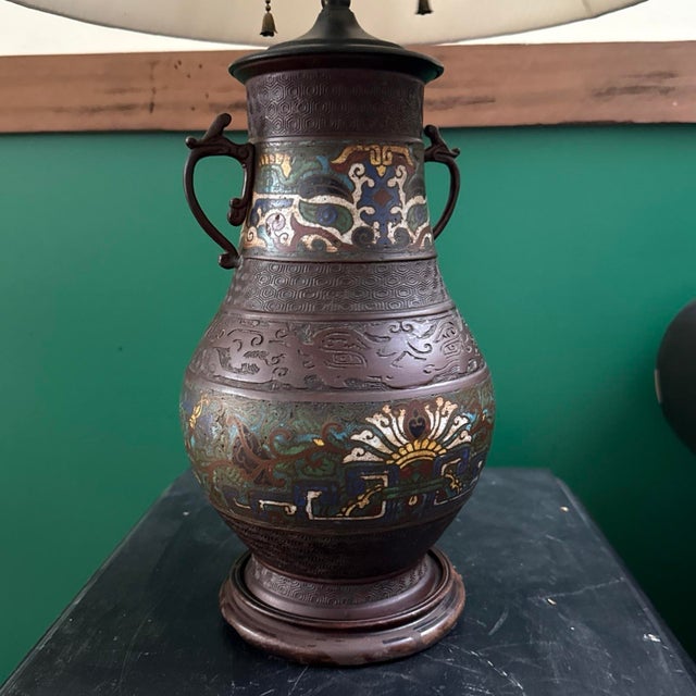 Japanese Antique Cloisonné Vase Base Lamp is from an international artist’s estate. He had it on his desk and loved it. It...