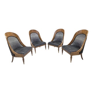 Mid 20th Century Vintage Biedermeier Style Burlwood Spoon-Back Slipper Chairs by Michael Taylor for Baker Furniture Co. - Set of 4 For Sale