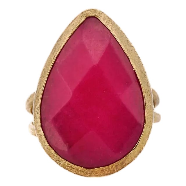 Pink Gemstone Gold Pear Ring, Size 5 For Sale