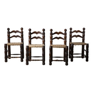 Woven Straw Dining Chairs in the style of Charles Dudouyt, France, 1940s, Set of 4 For Sale