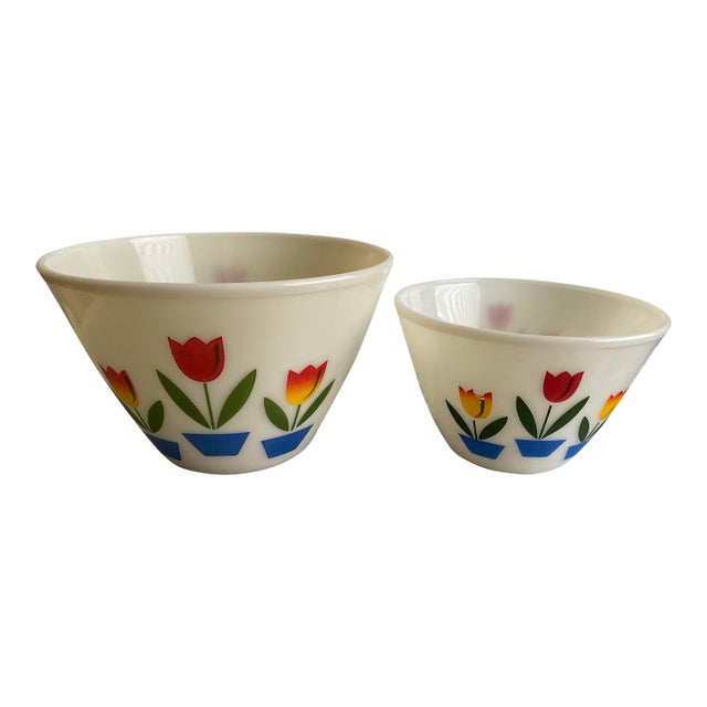 Vintage Fire King Tulip Mixing Bowls -Set of 2- For Sale