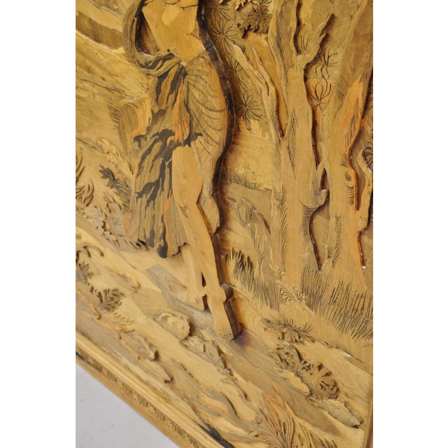 Vintage Large 60" Anglo Indian High Relief Carved Wood Thai Woman Art Plaque For Sale - Image 11 of 17