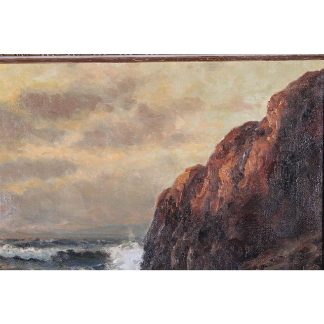 Wood Stormy Seascape Painting at Sunset by Richard Dey De Ribcowsky (1880-1936) For Sale - Image 7 of 12