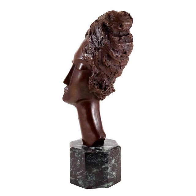 Metal Art Deco Artist, Brown Patinated Woman's Head Sculpture, Bronze For Sale - Image 7 of 8
