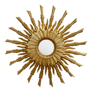 Mid 20th Century Sunburst Carved Golden Mirror