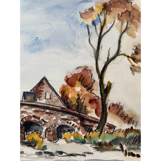 Rustic Henry Emil Salloch Original Watercolor on Paper Stone Bridge. Gettysburg Pennsylvania, 1946. For Sale - Image 3 of 8