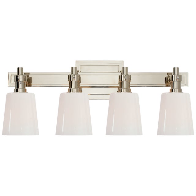 Thomas O'Brien for Visual Comfort Signature Bryant Four-Light Bath Sconce in Polished Nickel with White Glass For Sale