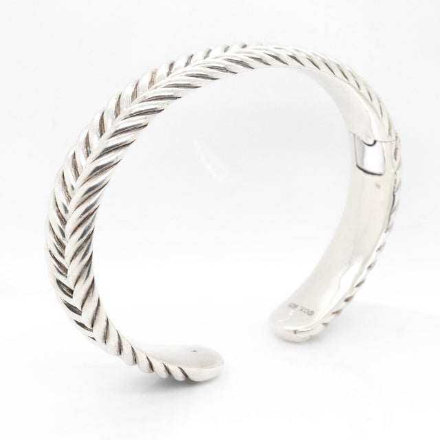 David Yurman Sterling Silver 13mm Chevron Cable Cuff Bracelet For Sale - Image 9 of 13