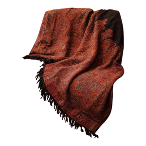 Antique Victorian Paisley Piano Shawl 54x132 Kashmir Style Wool Throw Long Textile Tapestry Red Black Boho Decor