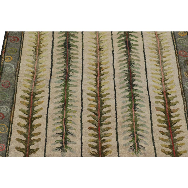 Rug & Kilim Antique Hooked Square Rug in Beige With Floral Medallion, From Rug & Kilim For Sale - Image 4 of 7