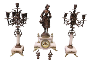 19th Century French Bronze Clock and Garniture
