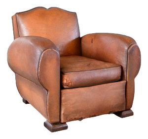 Art Deco French Moustache Backed Leather Armchair, 1920s