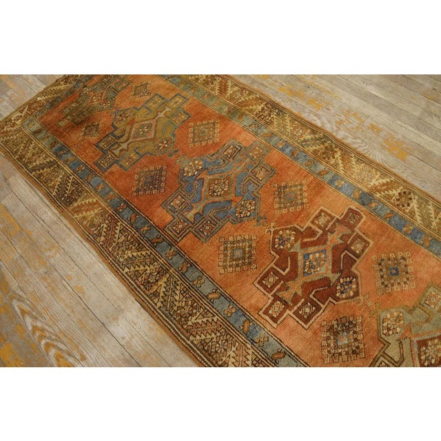 1920s Salmon Geometric Antique Nw Persian Karajeh 2'10'' X 17'10'' Rug Knotted Wool Carpet Runner For Sale - Image 4 of 10