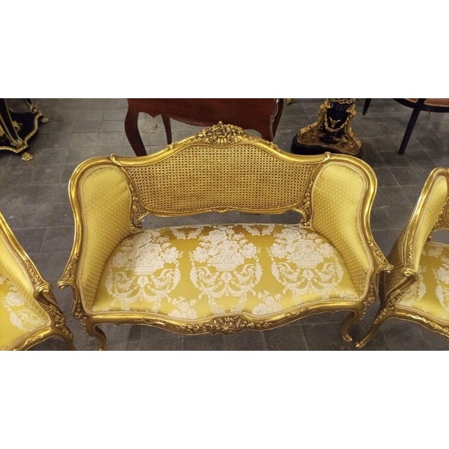 Vintage Gilt Caned Settee & Pair of Armchairs For Sale - Image 4 of 10
