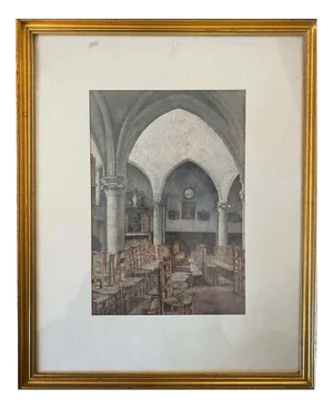 Georges Roussin, Church Interior, 1890s, Watercolor & Canvas, Framed