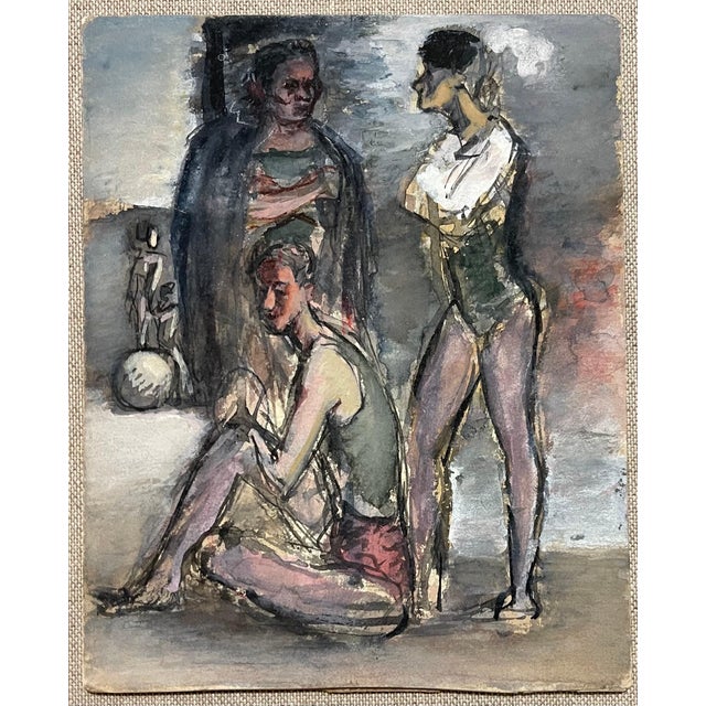 Modern Simka Simkhovitch, Simka Simkhovitch WPA Artist Painting Gouache American Modernist Beach Scene, c.1930's For Sale - Image 3 of 4