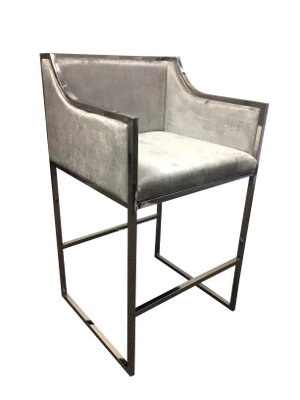 Modern Chrome and Gray Velvet Bar Chair