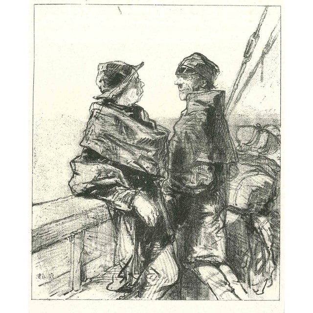 Paul Gavarni, Fishermen, Original Lithograph, 1881 For Sale