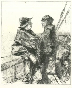 Paul Gavarni, Fishermen, Original Lithograph, 1881