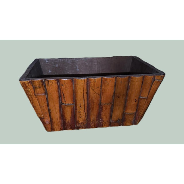 Chinoiserie Late 20th Century Bamboo Rattan Rectangular Planter Box For Sale - Image 3 of 5