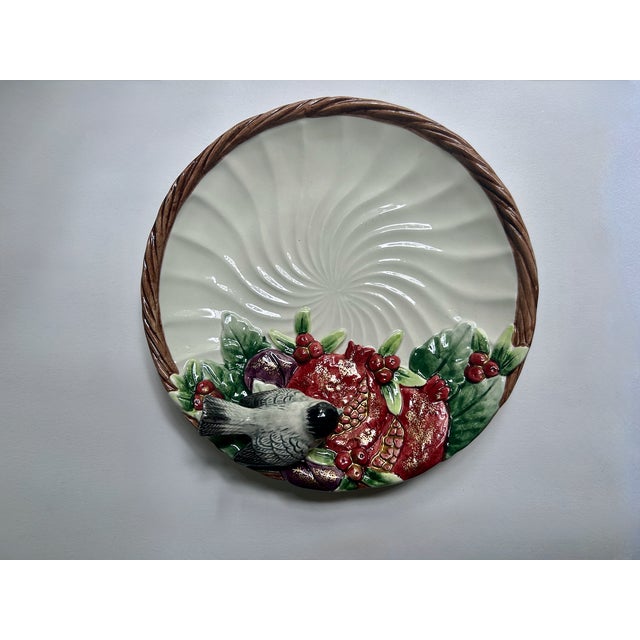 Cream 1993 Fitz & Floyd "Winter Fruit" Chickadee Porcelain Plate For Sale - Image 8 of 18