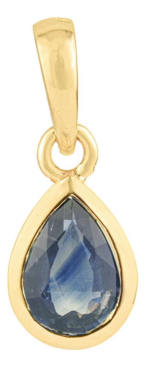 Handcrafted Natural Pear-Cut Blue Sapphire Solitaire Pendant in 14k Yellow Gold