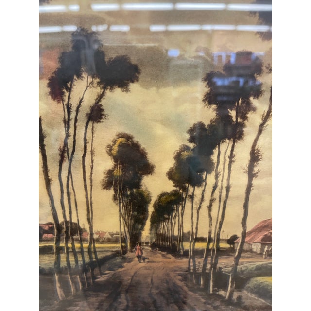Vintage Framed Landscape Print Depicting Tree-Lined Country Road With Dramatic Sky For Sale - Image 10 of 10