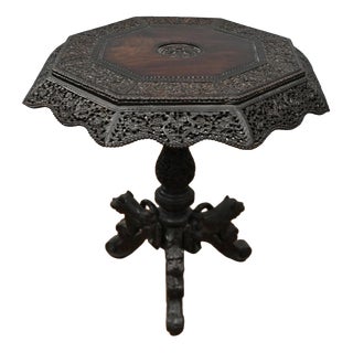 Carved Burmese Side Table Harwood Mayanmar Burma Colonial Furniture For Sale